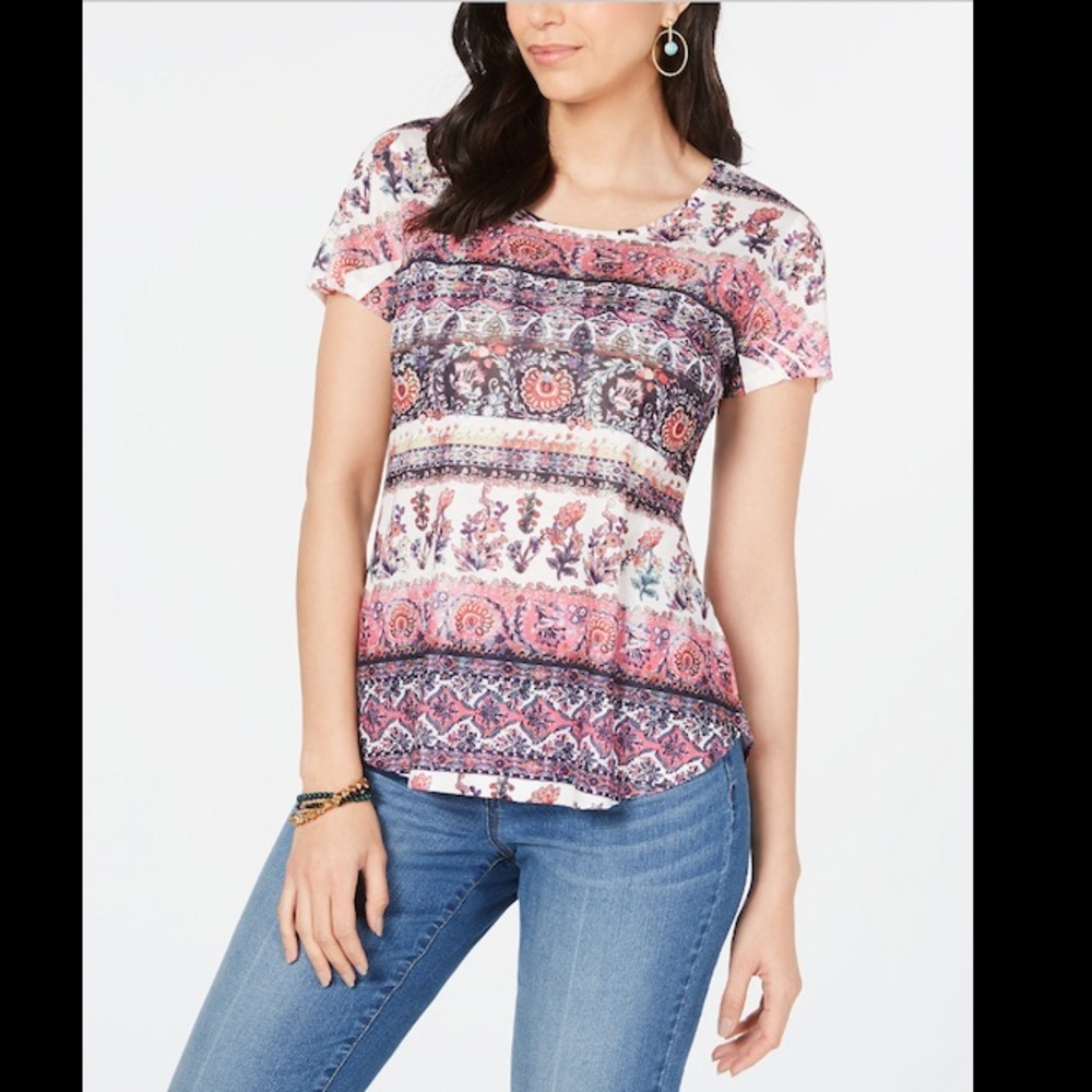 STYLE&CO PRINTED SCOOP NECK T-SHIRT